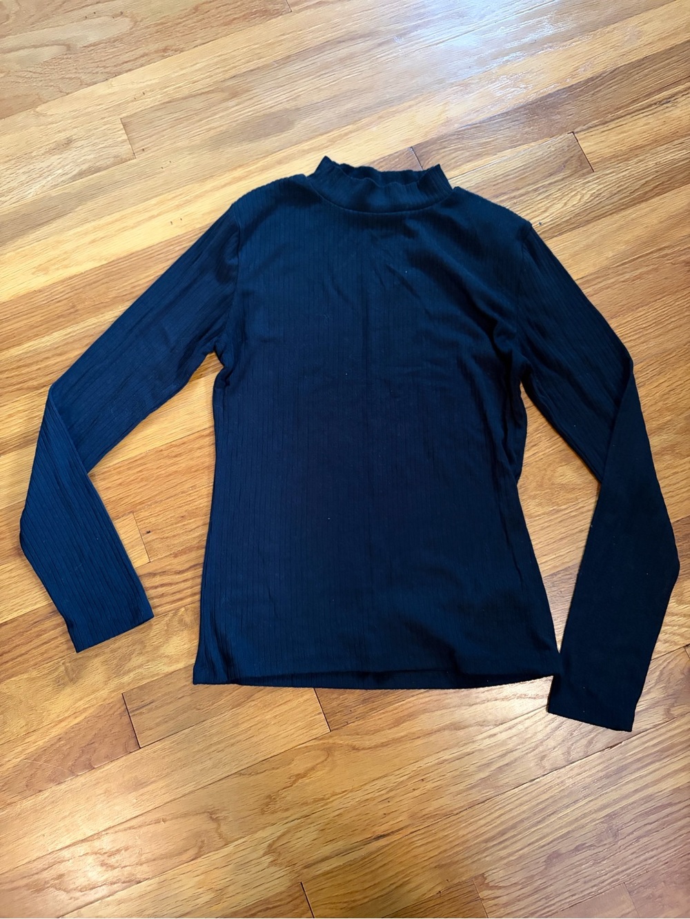 Planet Gold Black Ribbed Long-Sleeve Mock Neck Top